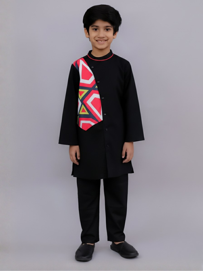 Shor-Gul Black Kurta Pyjama Set For Boys