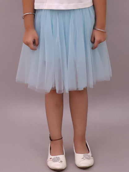 Paris Night White T-shirt with Blue Skirt Set For Girls