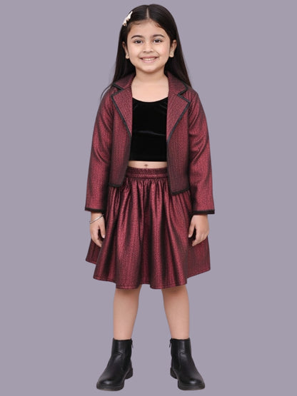 Glam up Girls Party Maroon Jacket and Skirt