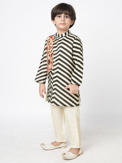 Chromatic Fusion Boys  Black &amp; White stripe Kurta Pant set