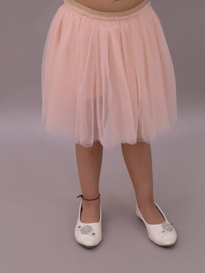 Paris Night Off White T-shirt with Peach Skirt Set For Girls
