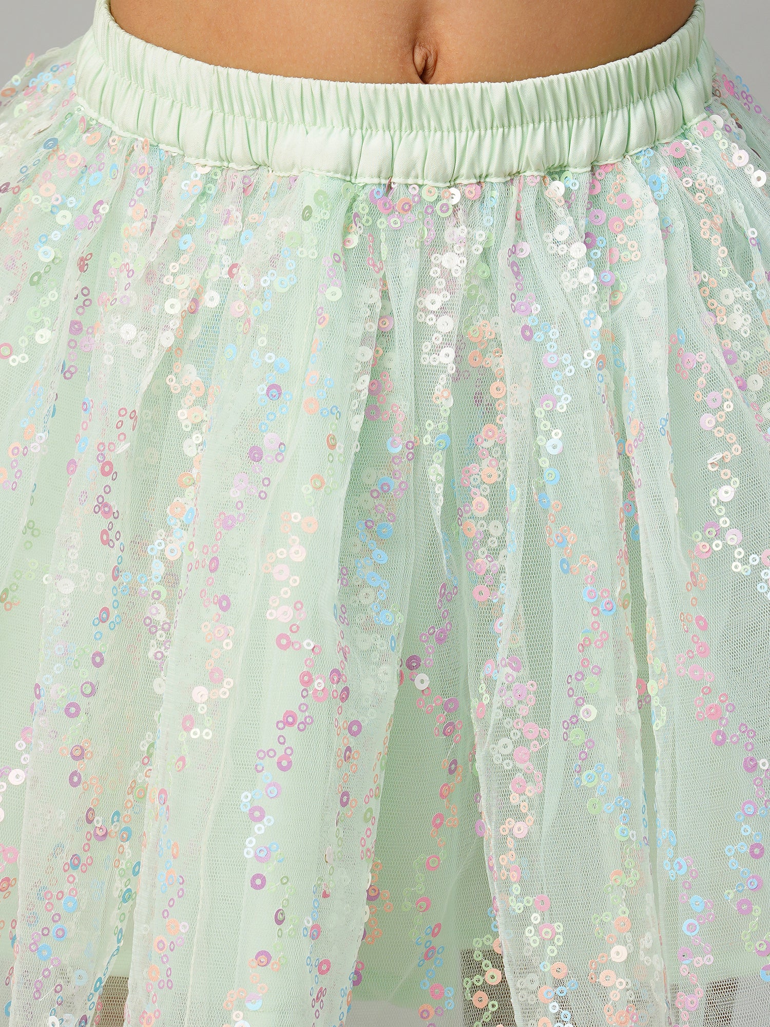 Paris Nights Girls Sea Green 3D Flower Party Skirt with Top set