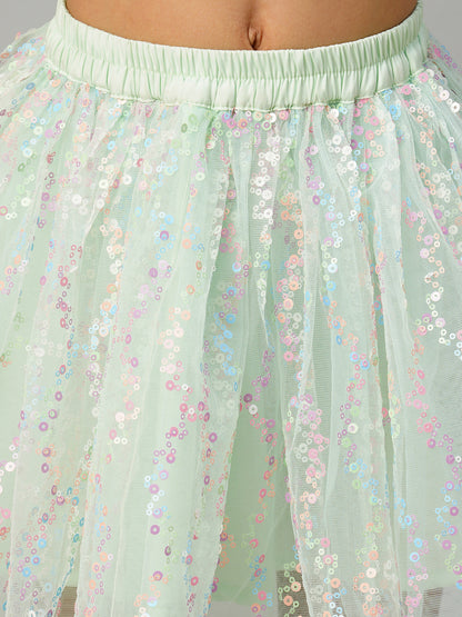 Paris Nights Girls Sea Green 3D Flower Party Skirt with Top set