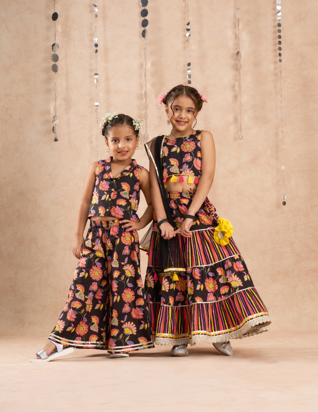 Jaipur Girls Black Cotton Top with Pant Co-ordinate Ethnic Set