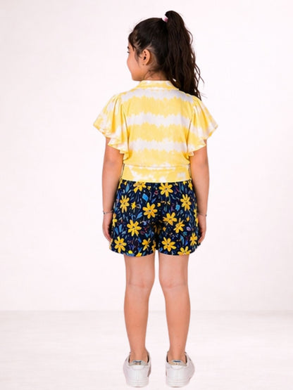Petal Play Girls Yellow Top with Shorts Set