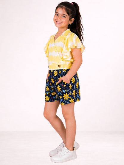 Petal Play Girls Yellow Top with Shorts Set