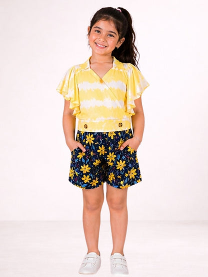 Petal Play Girls Yellow Top with Shorts Set