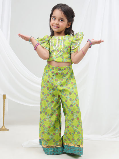 Raangoli Crop Top with Palazzo Girls Co-ordinate set