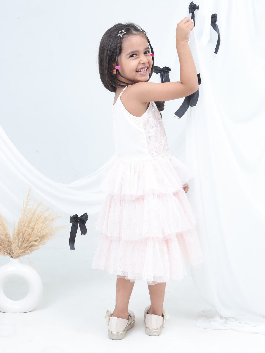 Razzle Dazzle Baby Pink Party Dress with Shrug for Girls