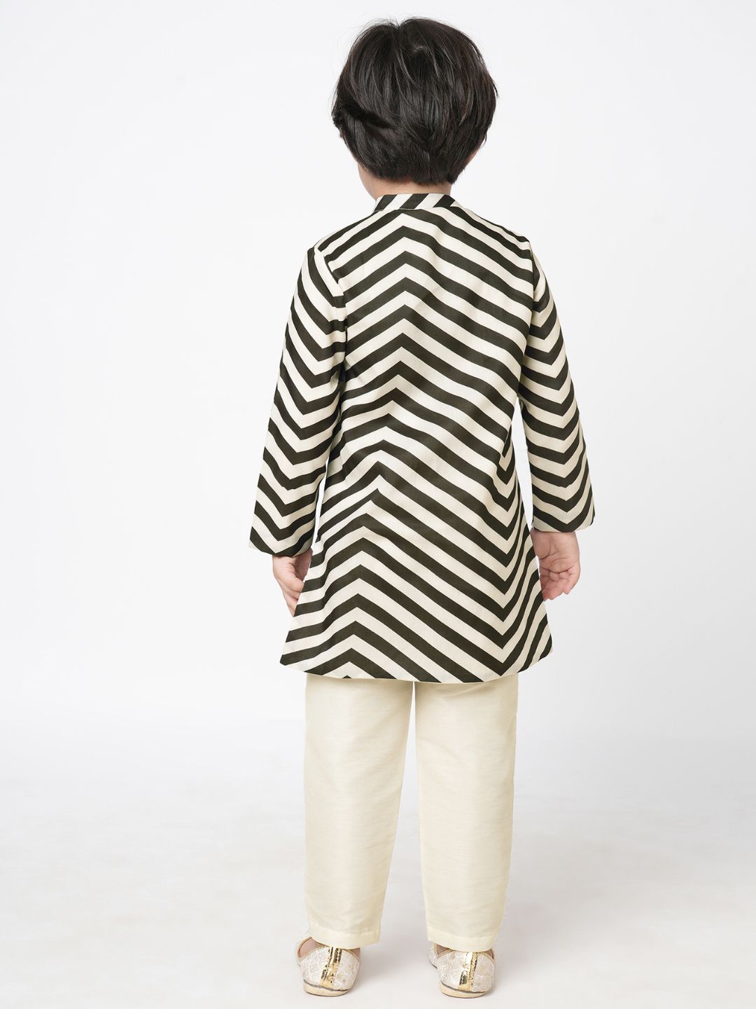 Chromatic Fusion Boys  Black &amp; White stripe Kurta Pant set