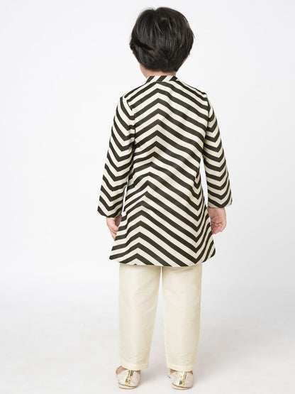 Chromatic Fusion Boys  Black &amp; White stripe Kurta Pant set