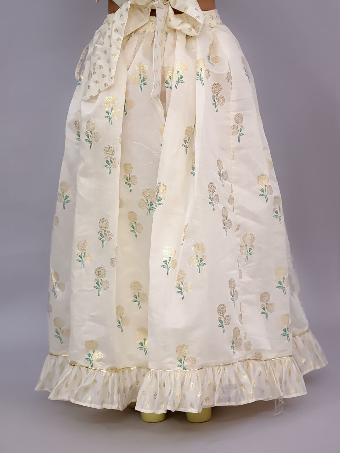 Mishti Off White Lehanga Choli Dupatta Set For Girls