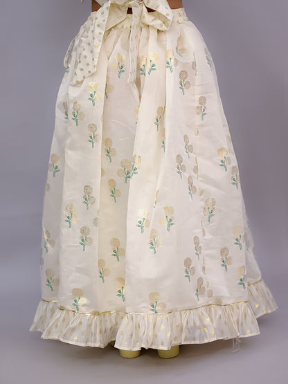 Mishti Off White Lehanga Choli Dupatta Set For Girls