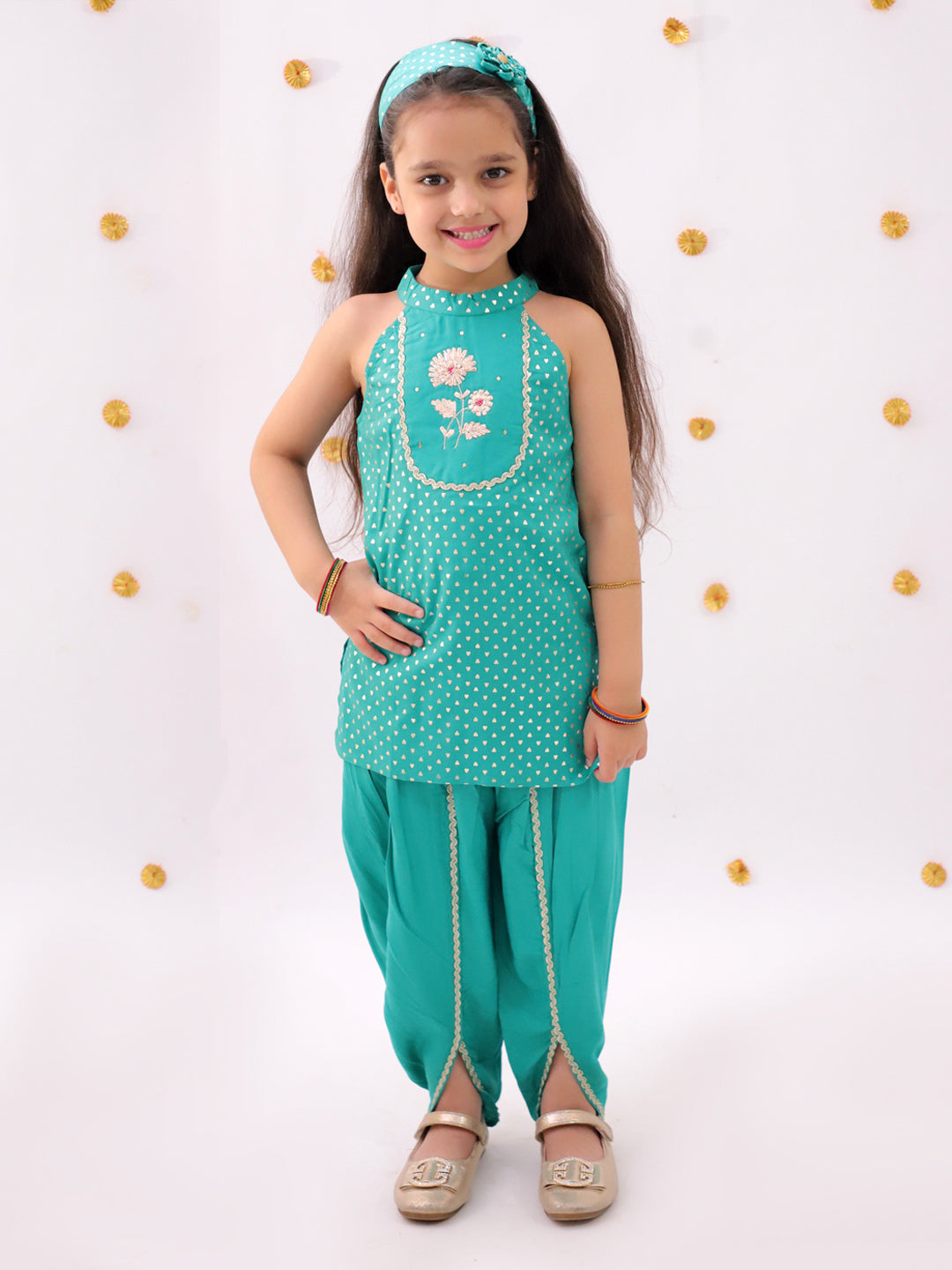 Khilkhilahat Green Kurta Dhoti Set For Girls