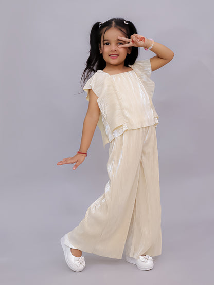 Glam Up Girls Beige Party Top and Pant Set