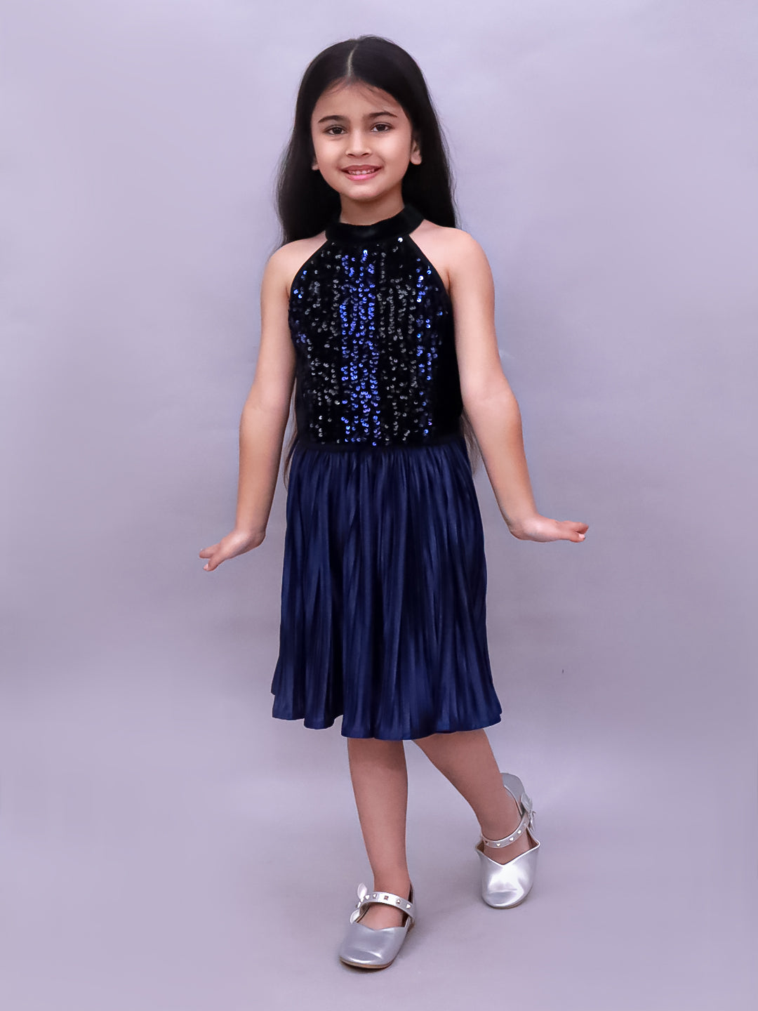Glam Up Girls Party Navy Blue Top And Skirt