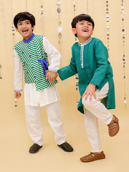 Shor-Gul Green Kurta Pyjama Set For Boys