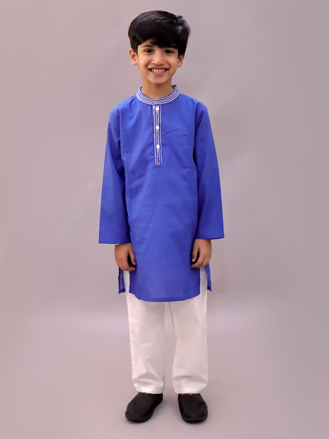 Shor-Gul Blue Kurta Pyjama with Jacket Set For Boys