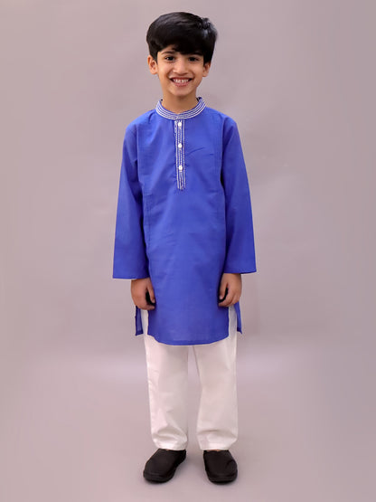 Shor-Gul Blue Kurta Pyjama with Jacket Set For Boys