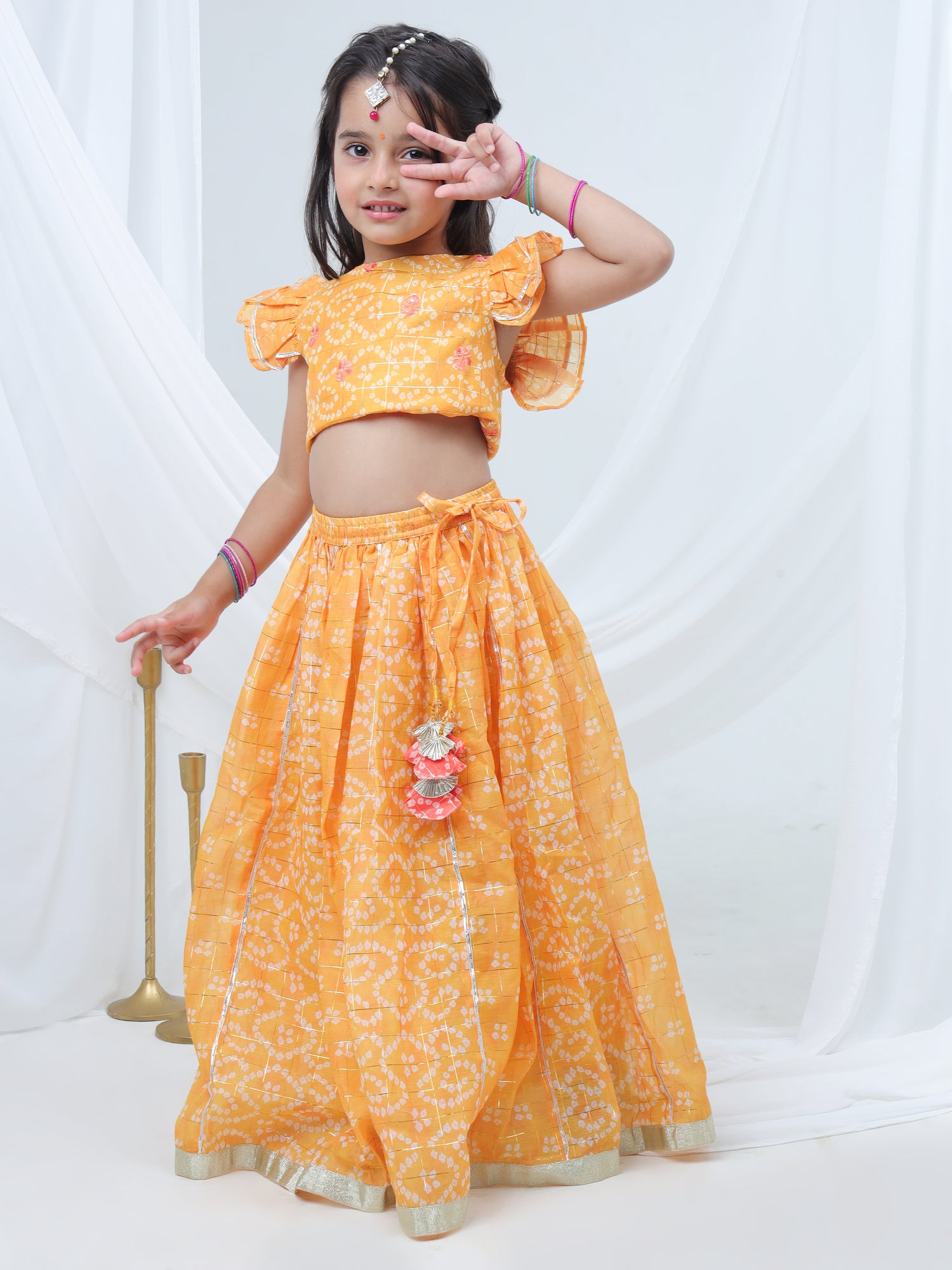 Girls printed chanderi lurex ghaghra choli set