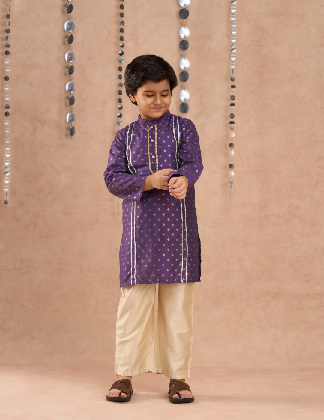 Zarqa Boys Purple Kurta with Golden pant set