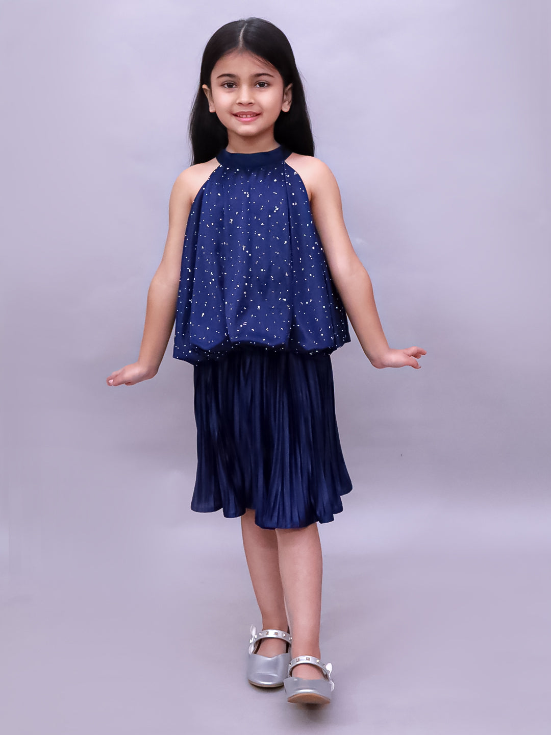Glam Up Girls Party Navy Blue Top And Skirt