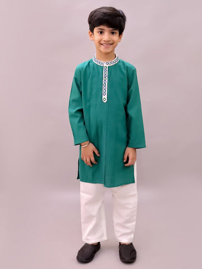 Shor-Gul Green Kurta Pyjama Set For Boys
