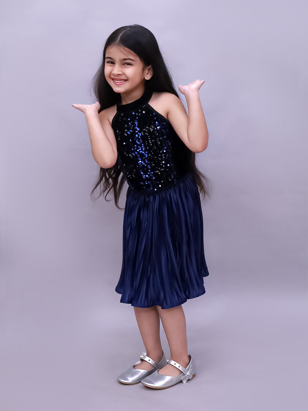 Glam Up Girls Party Navy Blue Top And Skirt