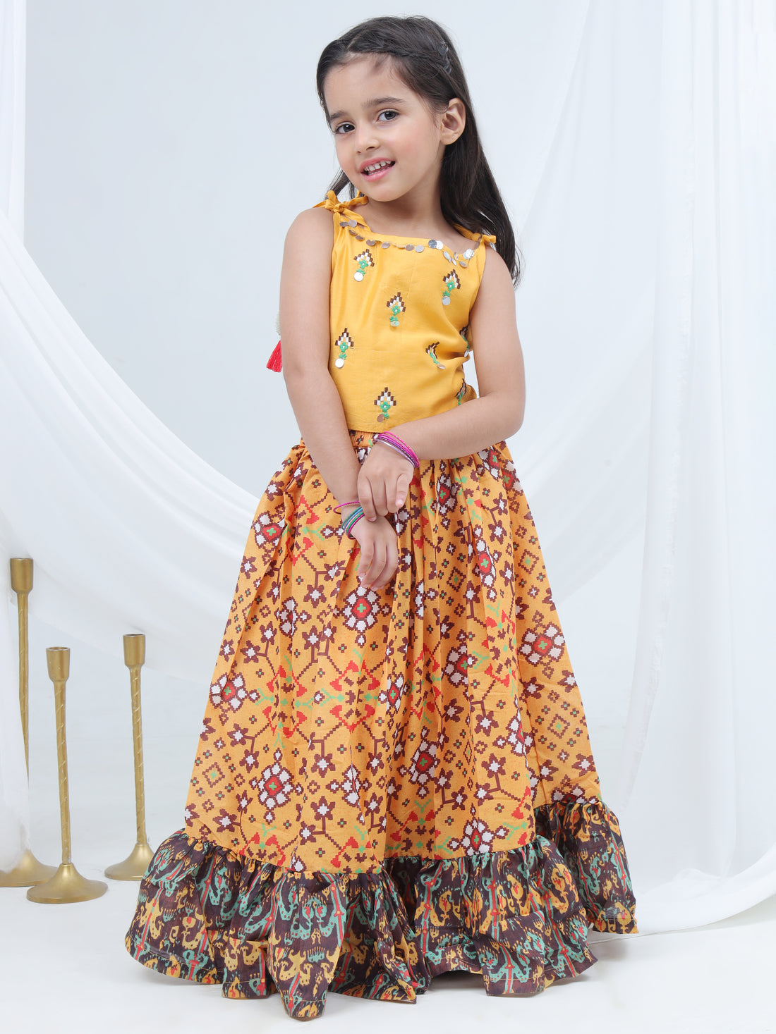 Girls  Lehenga with embroidered Chanderi Silk Top