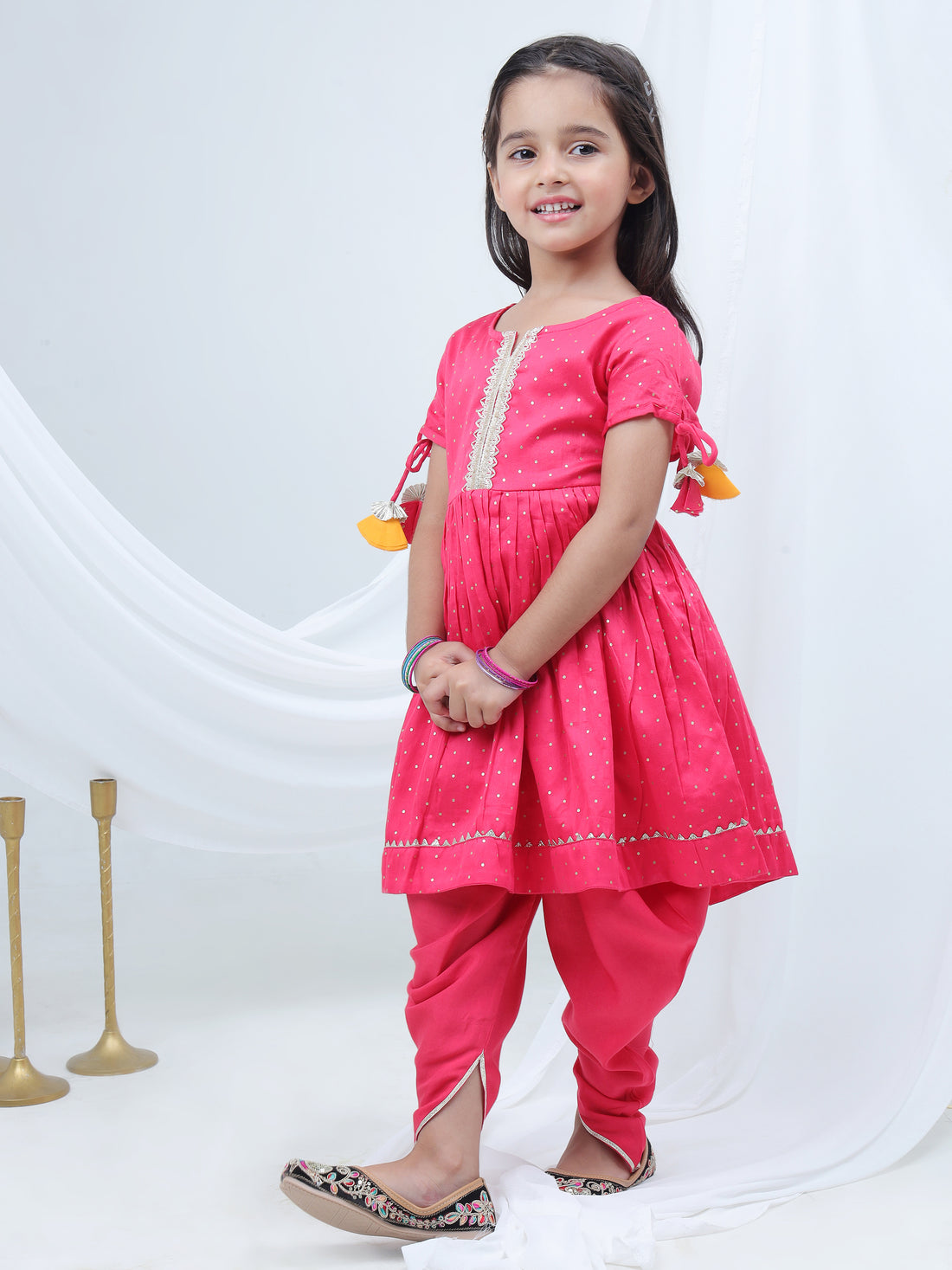Girls polka printed kurta with dhoti set