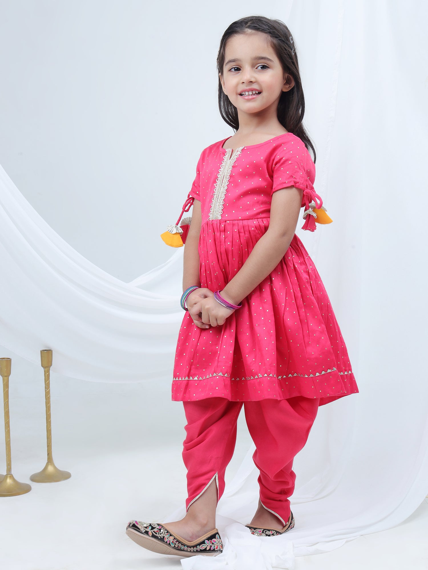 Girls polka printed kurta with dhoti set