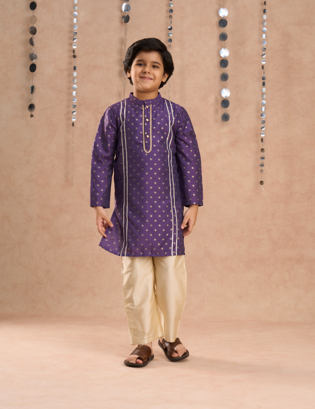 Zarqa Boys Purple Kurta with Golden pant set