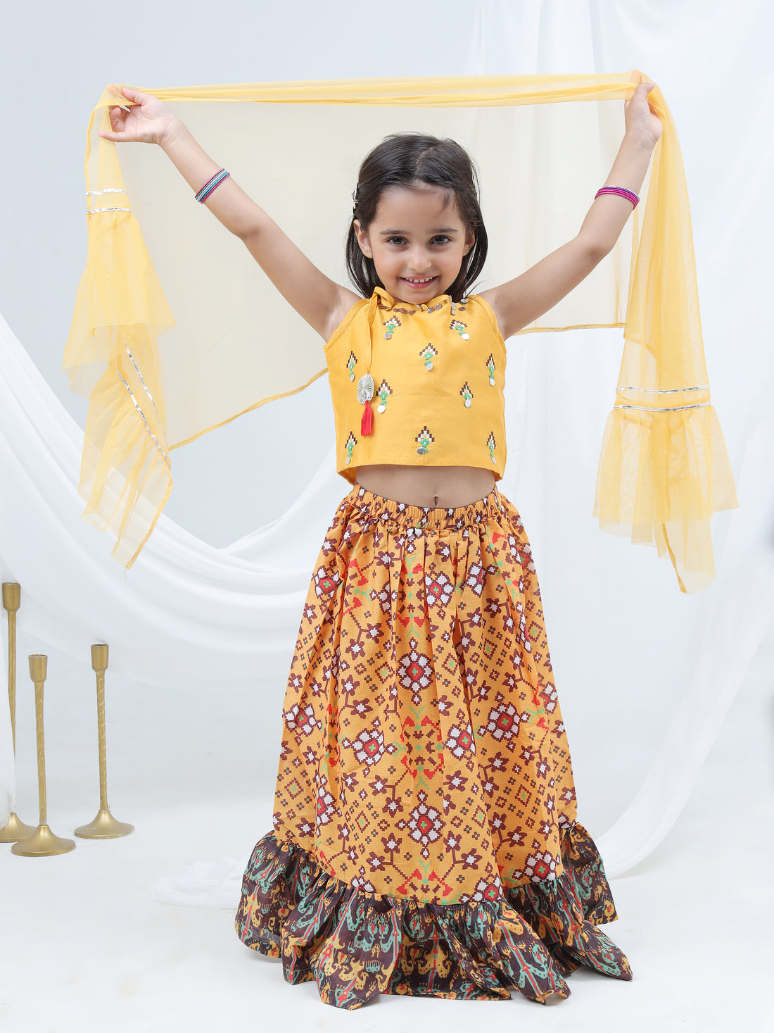 Girls  Lehenga with embroidered Chanderi Silk Top