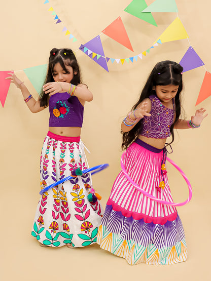 Shor-Gul Purple Lehanga Choli Set For Girls