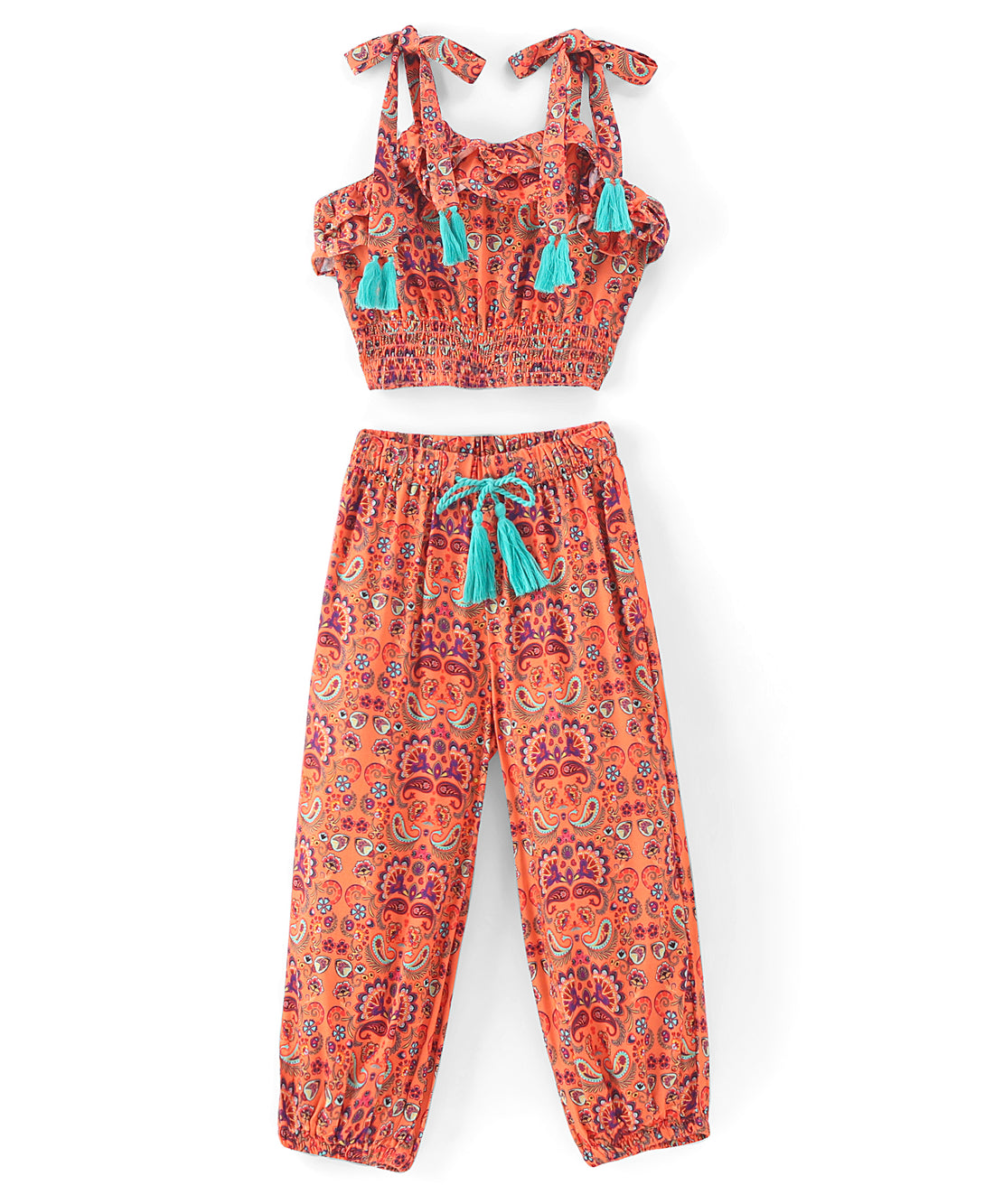 Sassy Boho Girls Orange crop Top with Joggers set from the sibling Collection