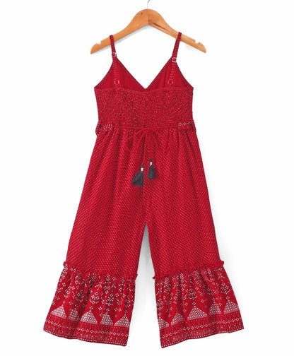 Girls Printed Cotton Jumpsuit with Kodi Embroidery