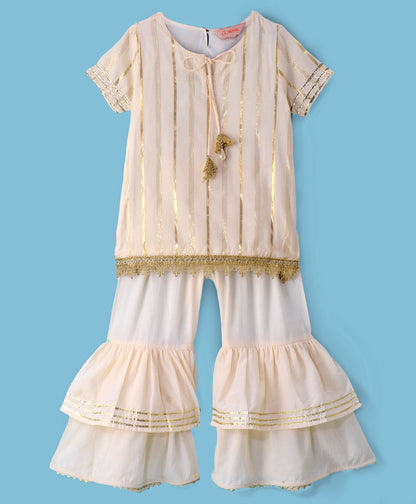 Girls kurta with gold tassles &amp; Sharara set