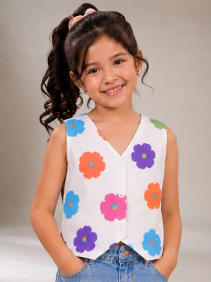 Petal Play Girls Floral White Top