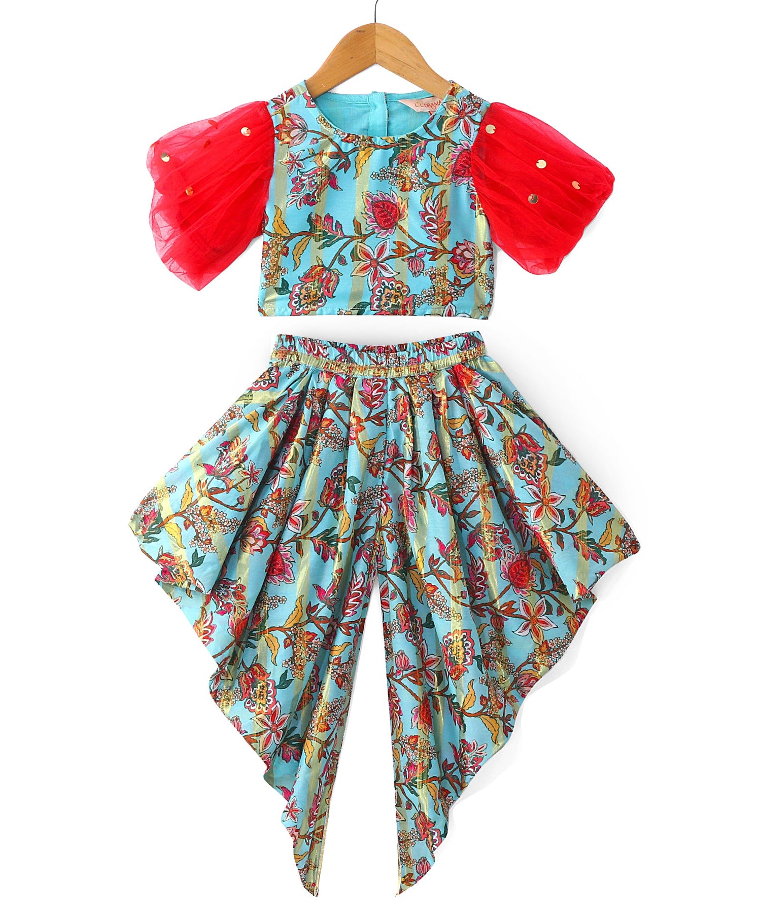 Golden Weaves  Blue Crop Top with Dhoti Girls Co-ordinate set