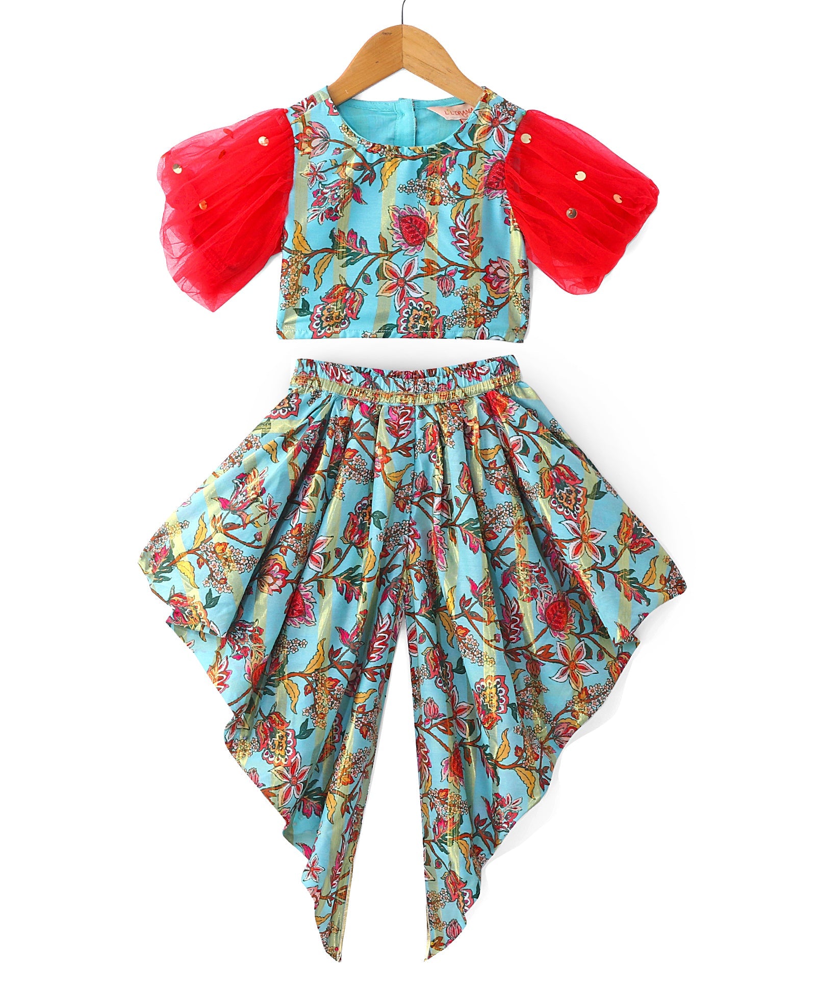 Golden Weaves  Blue Crop Top with Dhoti Girls Co-ordinate set