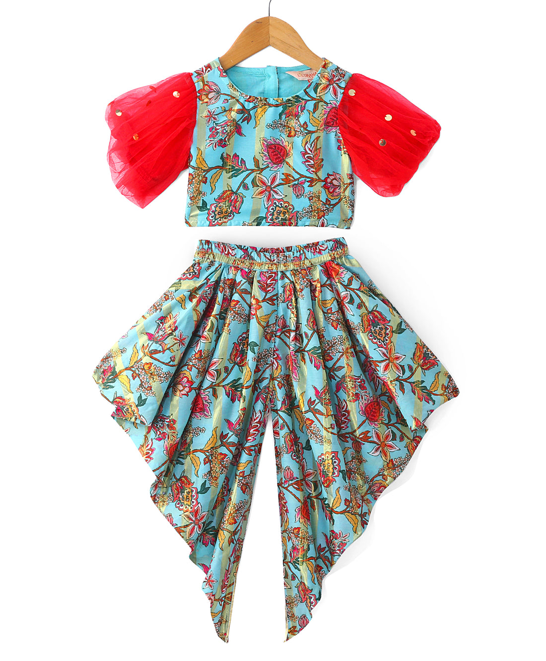 Golden Weaves  Blue Crop Top with Dhoti Girls Co-ordinate set