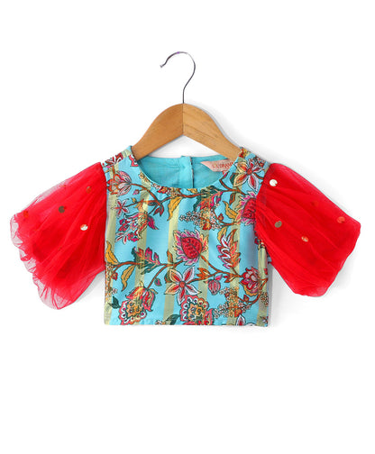 Golden Weaves  Blue Crop Top with Dhoti Girls Co-ordinate set