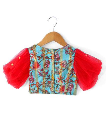 Golden Weaves  Blue Crop Top with Dhoti Girls Co-ordinate set