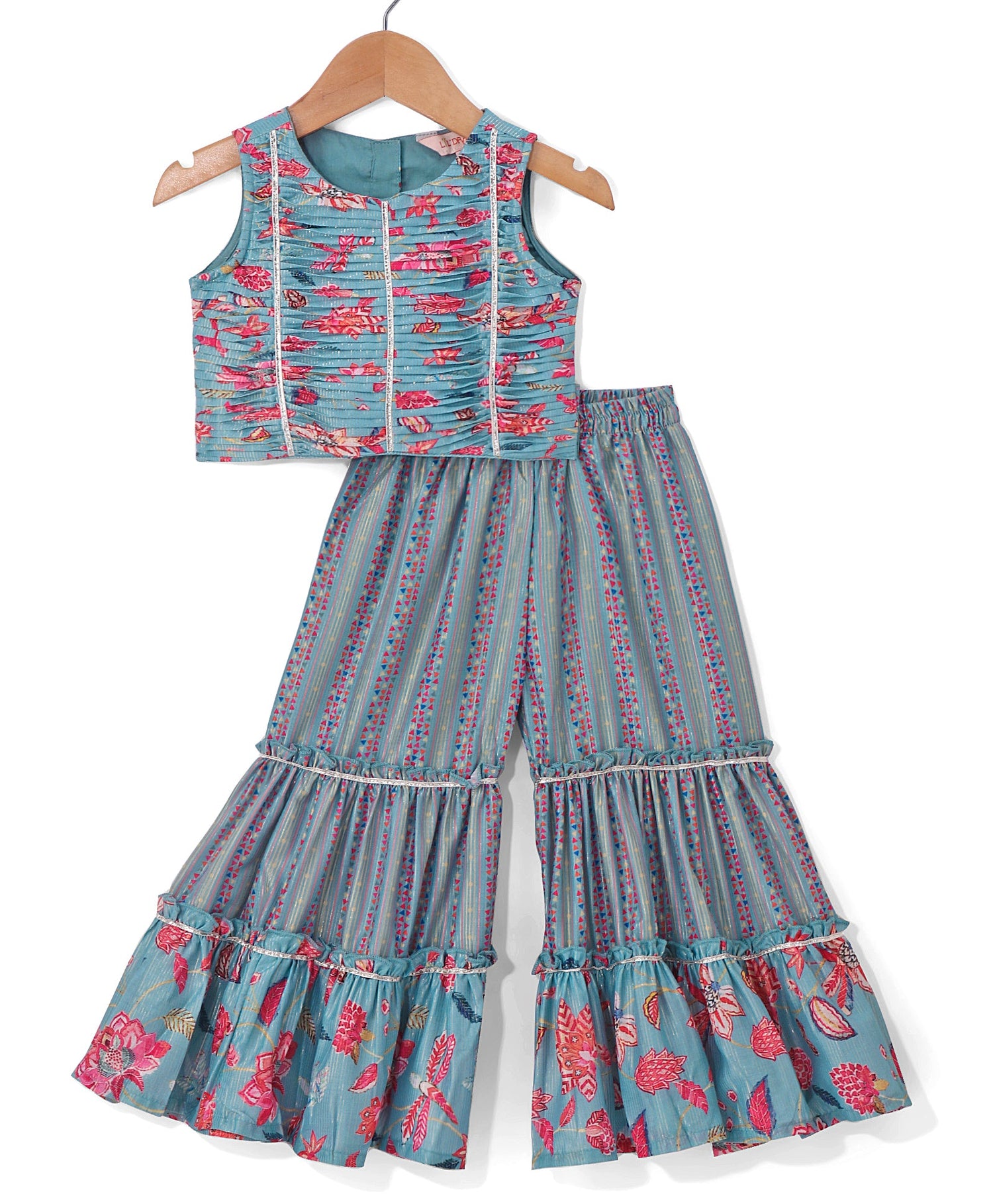 Golden Weaves Blue Crop Top with Palazzo Girls Co-ordinate set