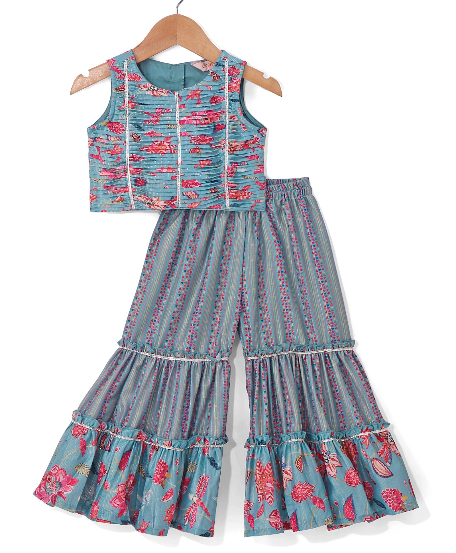 Golden Weaves Blue Crop Top with Palazzo Girls Co-ordinate set