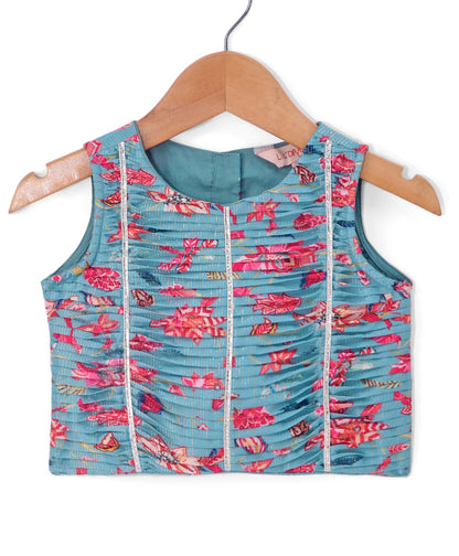 Golden Weaves Blue Crop Top with Palazzo Girls Co-ordinate set