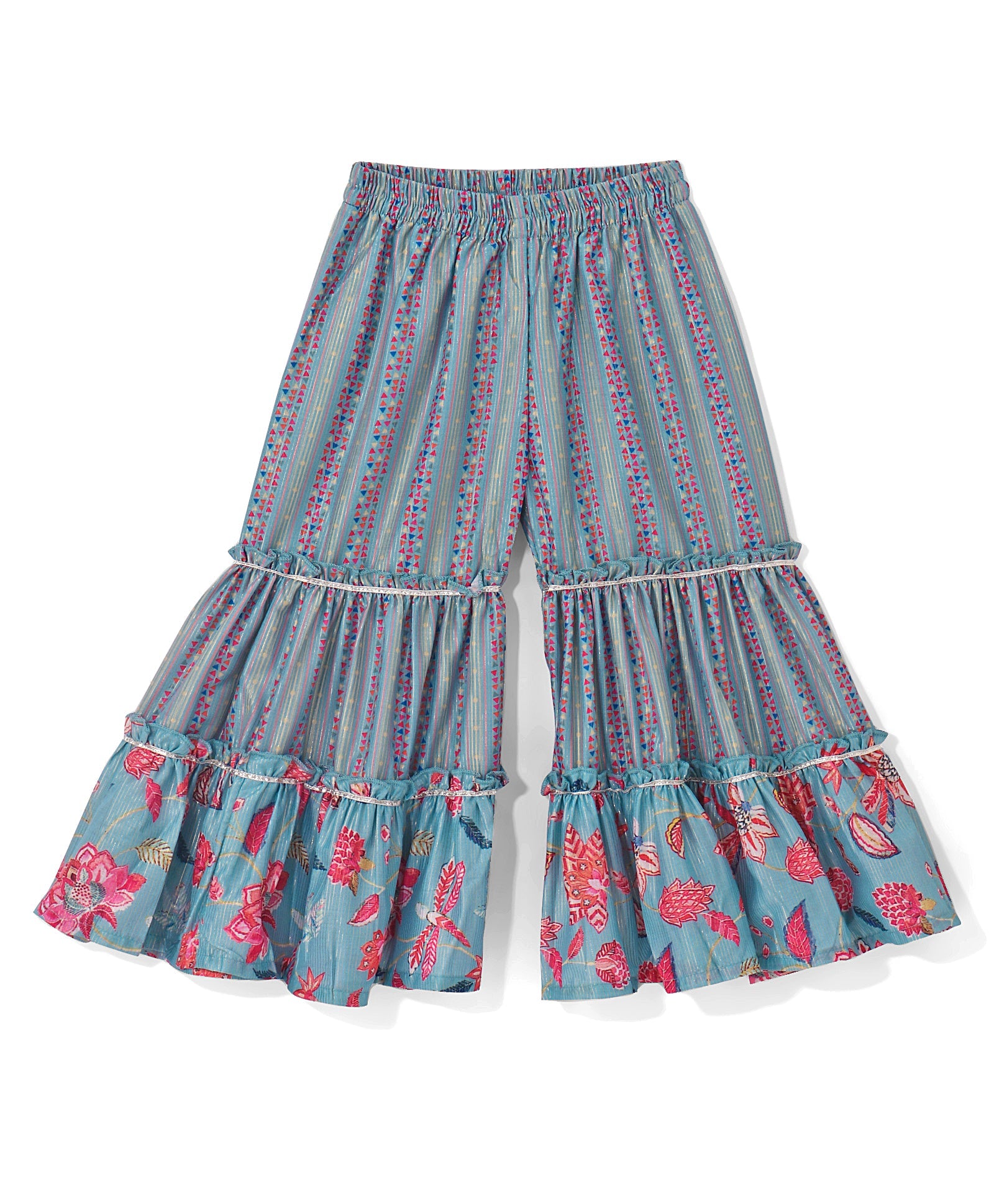 Golden Weaves Blue Crop Top with Palazzo Girls Co-ordinate set