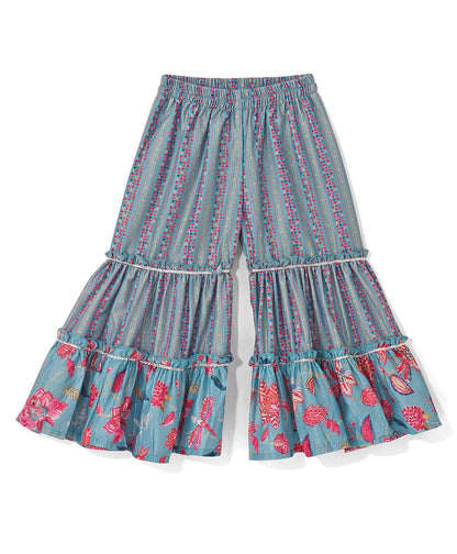 Golden Weaves Blue Crop Top with Palazzo Girls Co-ordinate set