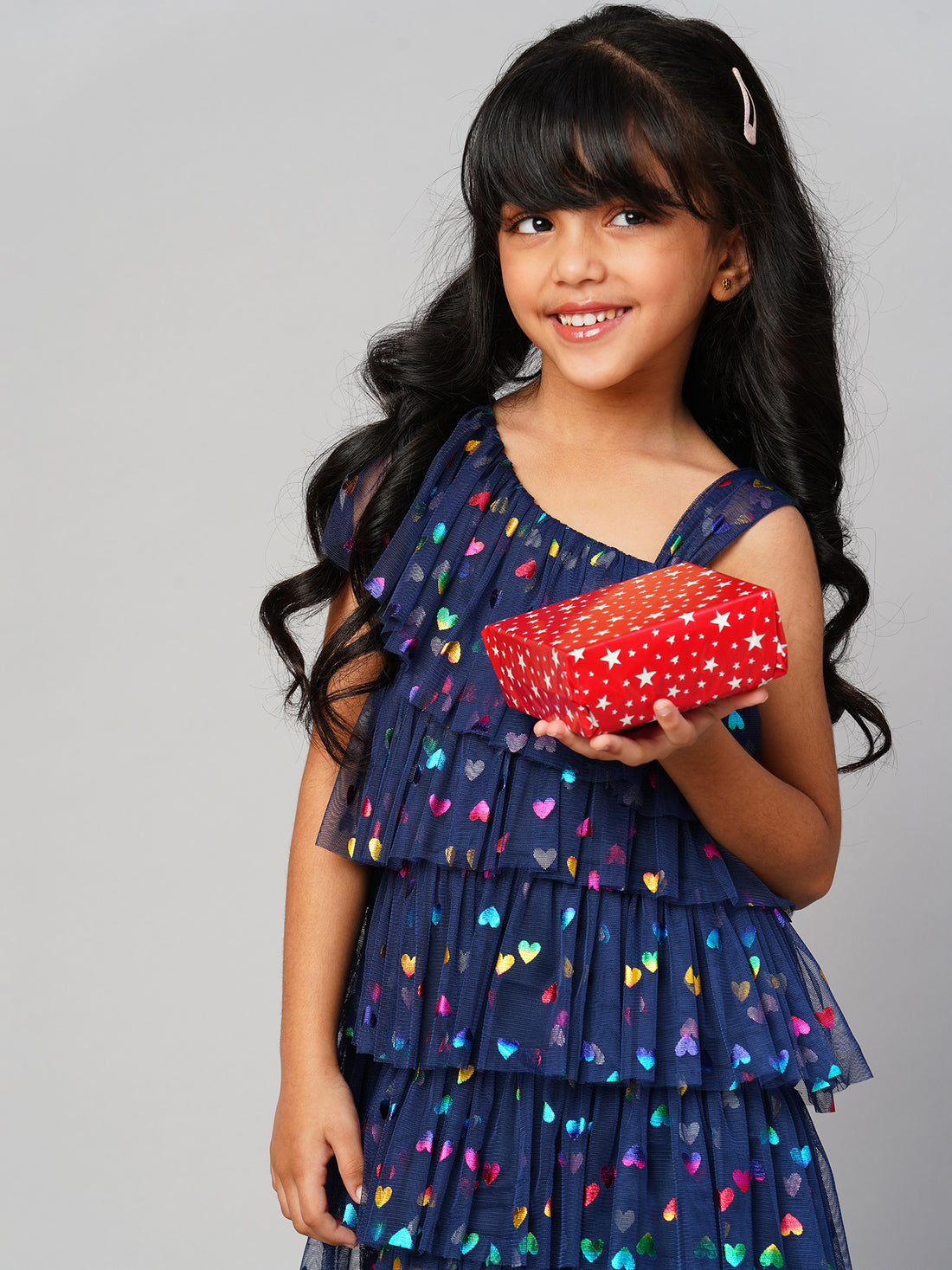 Glam Up Girls Navy Tiered Shimmer Party Dress