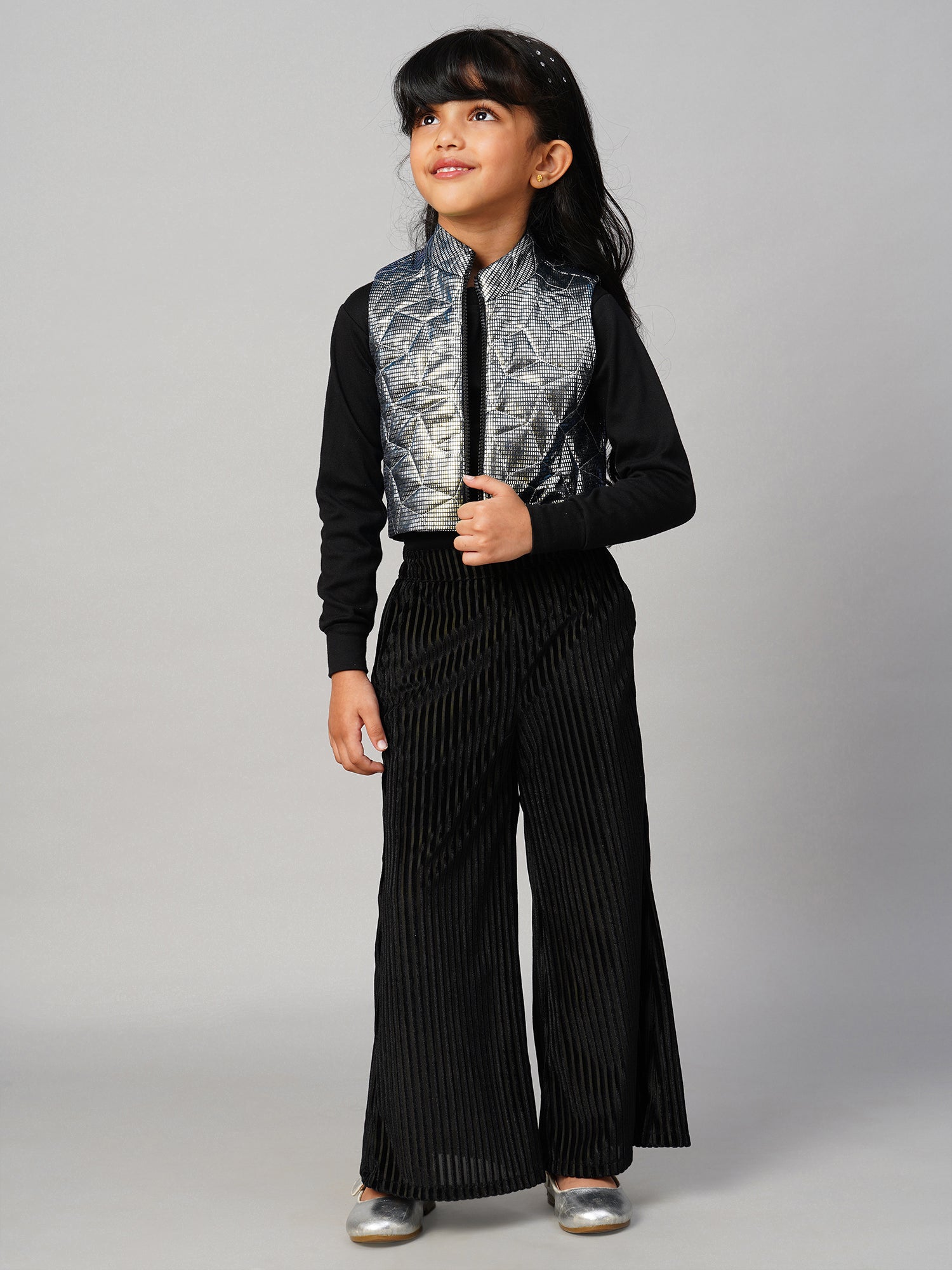 Glam Up Party Grey Shimmer Jacket For Girls